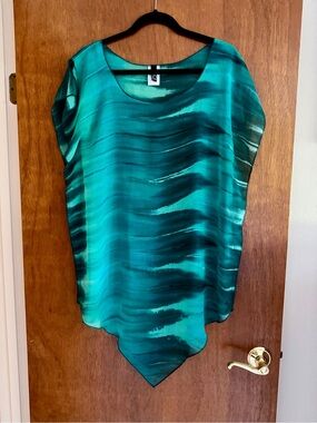 BECCA Teal and Dark Teal Wave Print Swim Coverup